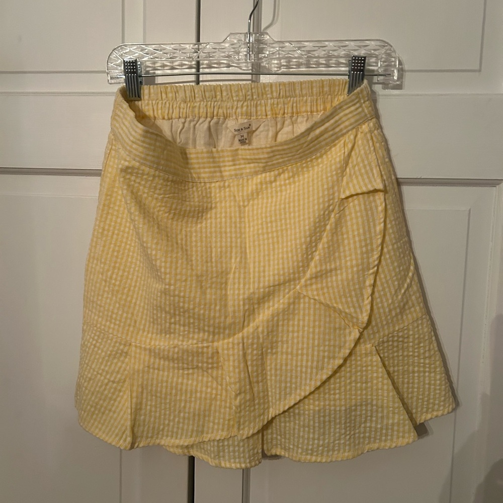 Yellow and White Asymmetrical Wrap Mini Skirt